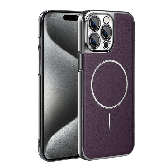 Electroplated Frame Vegan Leather Magnetic Shockproof Phone Case, For iPhone 15 Pro, For iPhone 15 Plus, For iPhone 15, For iPhone 14 Plus