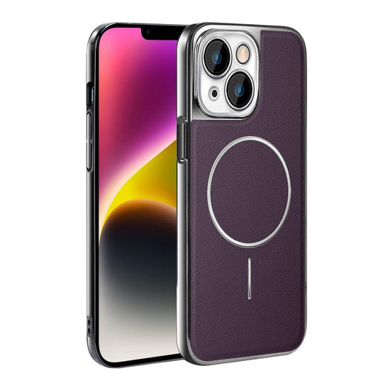 Electroplated Frame Vegan Leather Magnetic Shockproof Phone Case, For iPhone 14, For iPhone 14 Pro, For iPhone 14 Pro Max, For iPhone 13 Pro Max