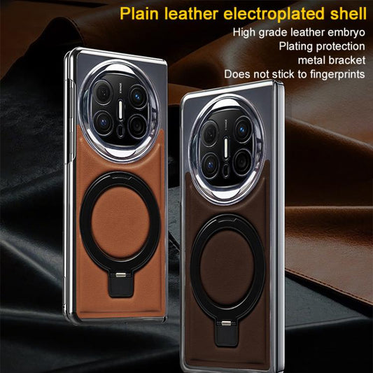 Foldable Screen Holder Electroplated Vegan Leather Phone Case, For Huawei Mate X6, For Huawei Mate X5, For Huawei Mate X3
