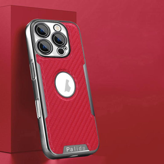 Palida Y7 Electroplated Carbon Fiber Texture Lens Film Phone Case, For iPhone 16 Pro Max, For iPhone 16 Pro, For iPhone 16, For iPhone 15 Pro Max