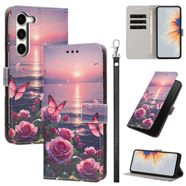 Painted Pattern Vegan Leather Phone Case with Strap, For Galaxy S23+ 5G, For Galaxy S23 5G
