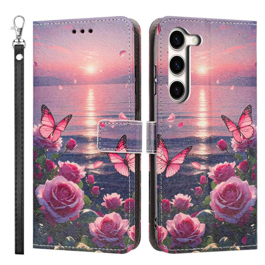 Painted Pattern Vegan Leather Phone Case with Strap, For Galaxy S23+ 5G, For Galaxy S23 5G