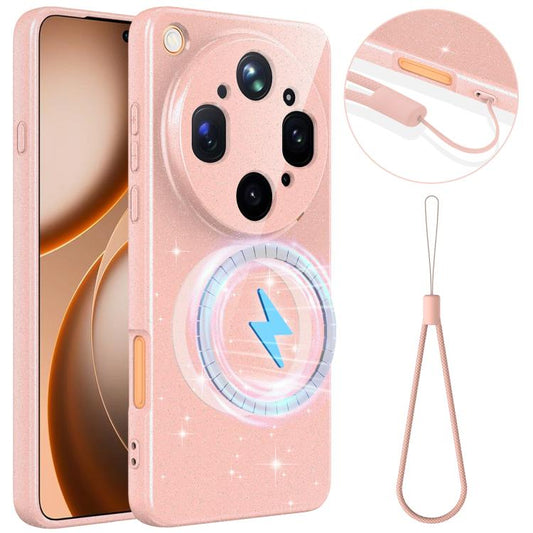 Fine Hole Glossy Glitter Magnetic TPU Phone Case with Same Color Hand Strap, For OPPO Find X9 Ultra 5G