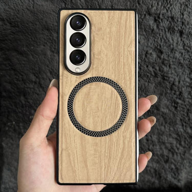 Wood Grain Magnetic PC Shockproof Phone Case, For Galaxy Z Fold3 5G