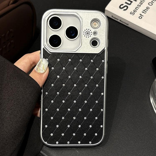 Electroplating PC Grid Texture Vegan Leather Phone Case, For iPhone 17 Pro Max, For iPhone 17 Pro, For iPhone 17, For iPhone 16 Pro Max, For iPhone 16 Pro, For iPhone 16 Plus
