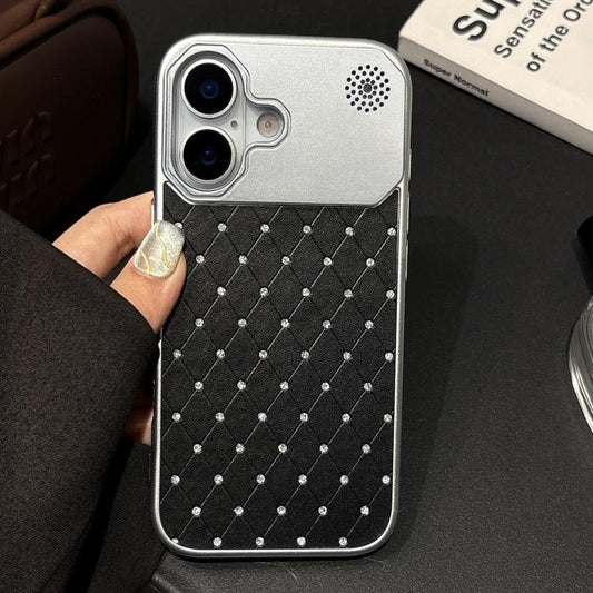 Electroplating PC Grid Texture Vegan Leather Phone Case, For iPhone 16, For iPhone 15 Pro Max, For iPhone 15 Pro, For iPhone 15 Plus / 14 Plus, For iPhone 15, For iPhone 14 / 13