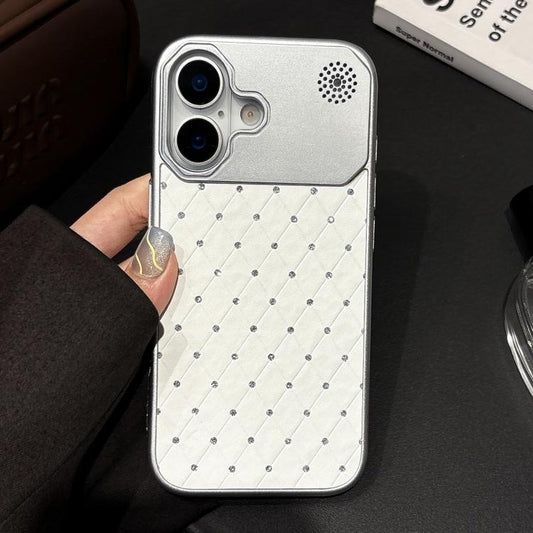 Electroplating PC Grid Texture Vegan Leather Phone Case, For iPhone 16, For iPhone 15 Pro Max, For iPhone 15 Pro, For iPhone 15 Plus / 14 Plus, For iPhone 15, For iPhone 14 / 13