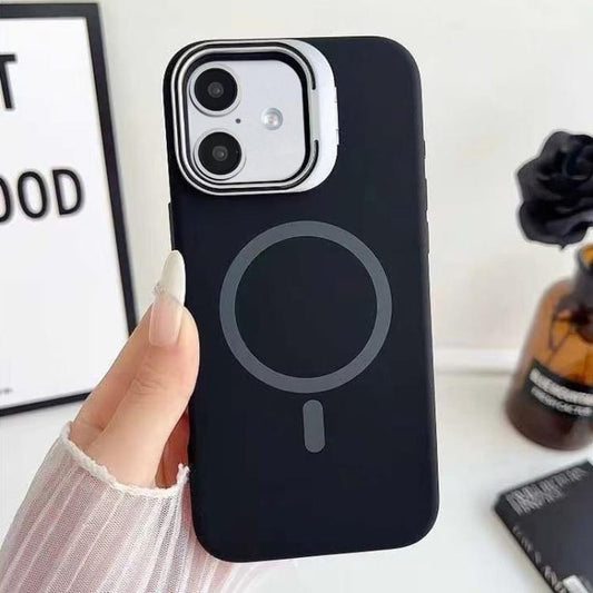Liquid Silicone Magnetic Phone Case with Lens Frame Holder, For iPhone 16 Plus, For iPhone 16, For iPhone 15 Pro Max