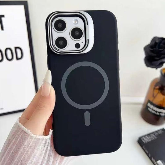 Liquid Silicone Magnetic Phone Case with Lens Frame Holder, For iPhone 15 Pro, For iPhone 15 Plus, For iPhone 15