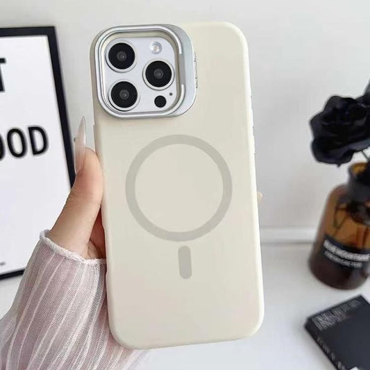 Liquid Silicone Magnetic Phone Case with Lens Frame Holder, For iPhone 15 Pro, For iPhone 15 Plus, For iPhone 15