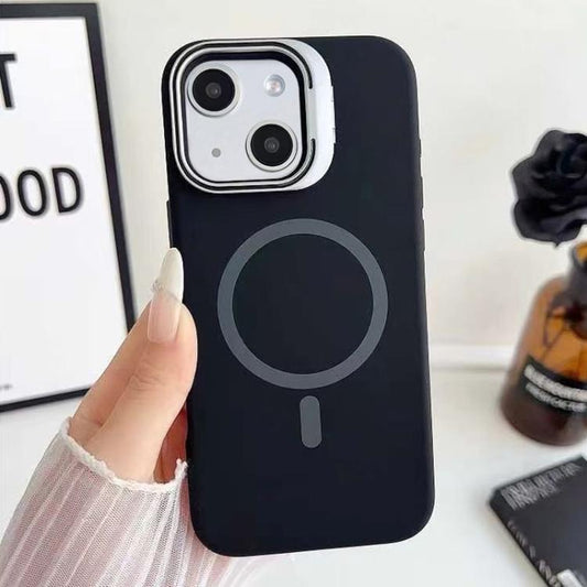 Liquid Silicone Magnetic Phone Case with Lens Frame Holder, For iPhone 13, For iPhone 12, For iPhone 12 Pro Max