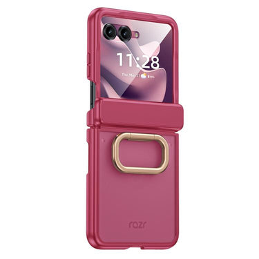 Semi-transparent Frosted Hinge Ring Holder Integrated Film Phone Case, For Motorola Razr 70+ / 60 Pro / 50 Ultra