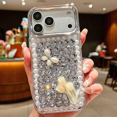 Handmade Pearl Rhinestone Butterfly Acrylic Phone Case, For iPhone 17 Pro Max, For iPhone 17 Pro, For iPhone 17, For iPhone 16 Pro Max