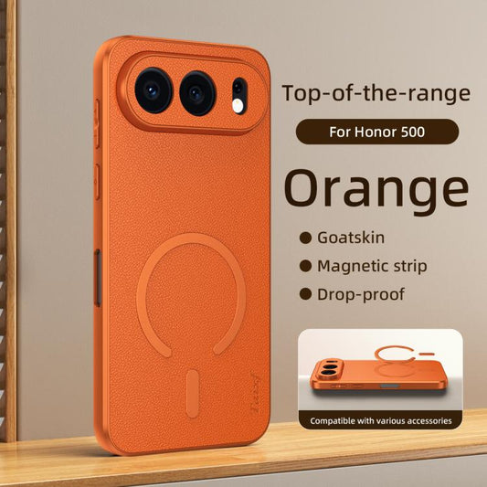 Goatskin Vegan Leather Magnetic Phone Case, For Honor 500 Global 155.8mm, For Honor X70 5G