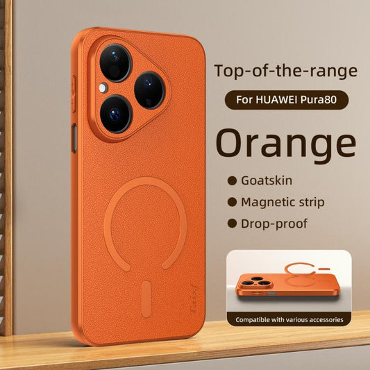 Goatskin Vegan Leather Magnetic Phone Case, For Huawei Pura 80 5G, For Huawei Nova 14, For Huawei Enjoy 70X, For Huawei Pura 70 Pro, For Huawei Pura 70
