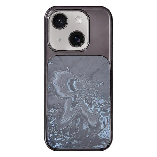 Butterfly Pattern Electroplated PC + Glass Phone Case, For iPhone 15, For iPhone 14, For iPhone 14 Pro, For iPhone 14 Pro Max
