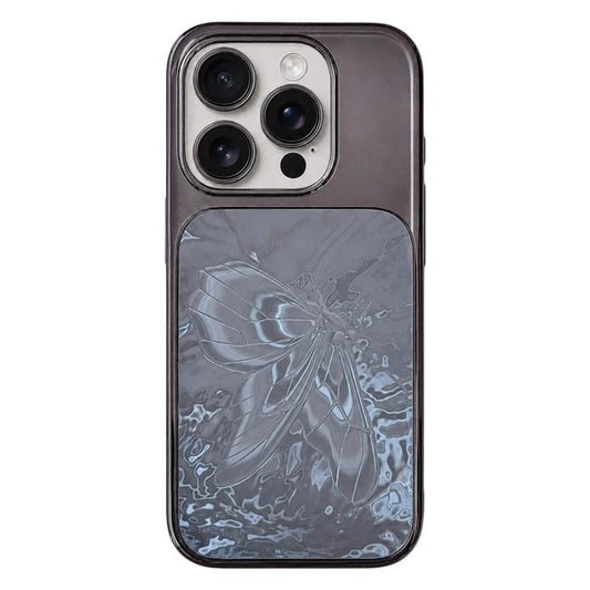 Butterfly Pattern Electroplated PC + Glass Phone Case, For iPhone 13 Pro Max, For iPhone 13 Pro, For iPhone 13