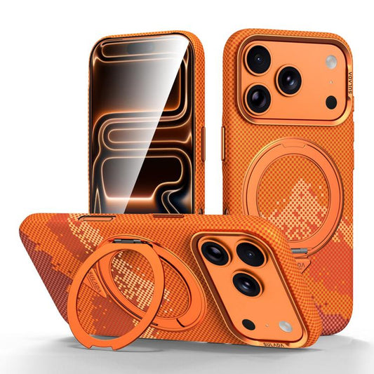 SULADA Kevlar Pixel Grid Texture Rotation Magnetic Holder Phone Case, For iPhone 17 Pro Max, For iPhone 17 Pro, For iPhone 17
