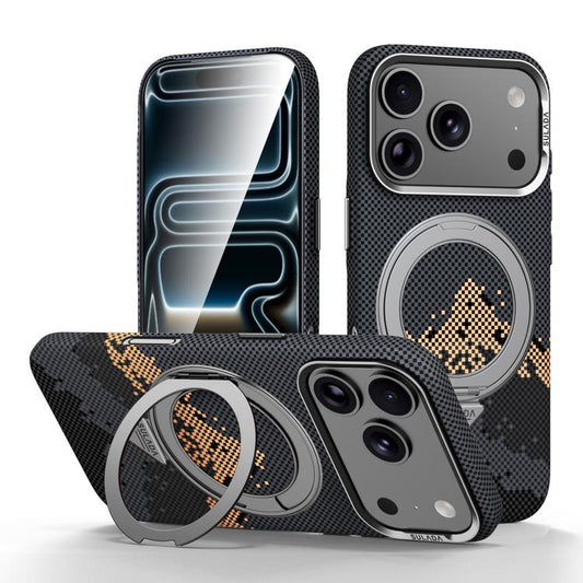 SULADA Kevlar Pixel Grid Texture Rotation Magnetic Holder Phone Case, For iPhone 17 Pro Max, For iPhone 17 Pro, For iPhone 17