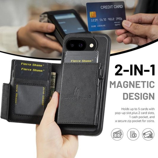 Fierre Shann Oil Wax Vegan Leather Magnetic Card Holder Back Phone Case, For Google Pixel 10a, For Google Pixel 10 Pro XL / 9 Pro XL, For Google Pixel 10 / 10 Pro / 9 / 9 Pro, For Google Pixel 9a