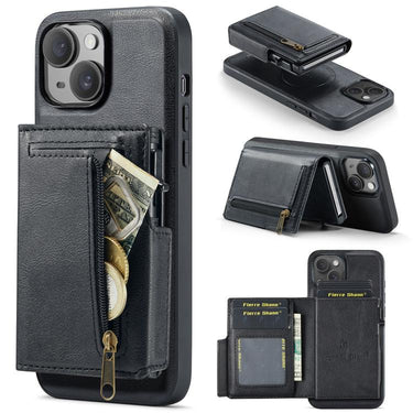 Fierre Shann Oil Wax Vegan Leather Magnetic Card Holder Back Phone Case, For iPhone 15, For iPhone 14 / 13, For iPhone 14 Pro, For iPhone 14 Pro Max
