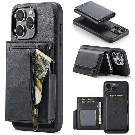 Fierre Shann Oil Wax Vegan Leather Magnetic Card Holder Back Phone Case, For iPhone 11 Pro Max, For iPhone 11, For iPhone 11 Pro