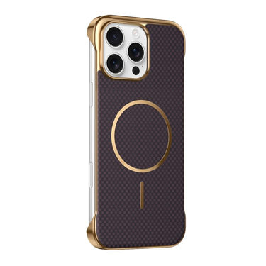 Borderless Kevlar Texture Electroplated Magnetic Phone Case, For iPhone 16 Pro Max, For iPhone 16 Pro, For iPhone 16, For iPhone 15 Pro Max