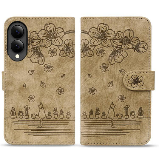 Cartoon Sakura Cat Embossed Leather Phone Case, For Galaxy Z Fold8 5G, For Galaxy Z Fold8 Ultra 5G, For Galaxy Z Fold7 5G