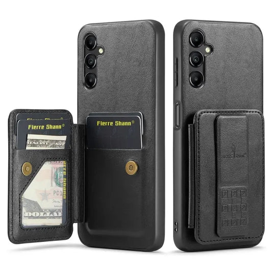Fierre Shann Oil Wax Cow Leather Card Holder Back Phone Case, For Samsung Galaxy A14 5G, For Samsung Galaxy A53 5G, For Samsung Galaxy A73, For Samsung Galaxy A33 5G