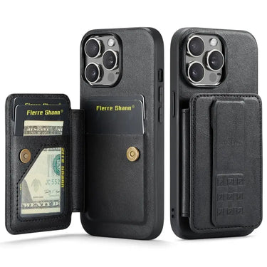 Fierre Shann Oil Wax Cow Leather Card Holder Back Phone Case, For iPhone 12 / 12 Pro, For iPhone 12 Pro Max
