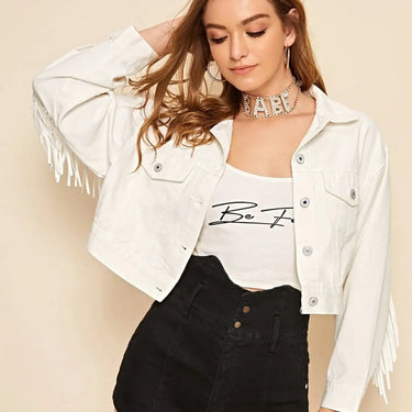 Fringed Denim Jacket for Women White Jacket Fringed Denim Jacket for Women White Jacket