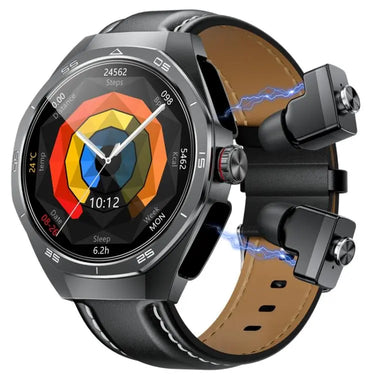 GT97 1.53 inch Round Screen 2 in 1 Bluetooth Earphone Leather Strap Smart Watch Supports Bluetooth Calls Utrano