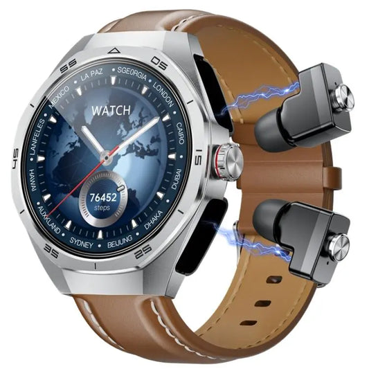 GT97 1.53 inch Round Screen 2 in 1 Bluetooth Earphone Leather Strap Smart Watch Supports Bluetooth Calls Utrano