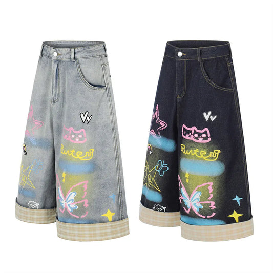 Hand drawn graffiti denim shorts