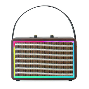 Leather Colorful Light Effect Karaoke Audio Retro Outdoor Bluetooth Speaker, Dual-microphone, Single Speaker - UTrano