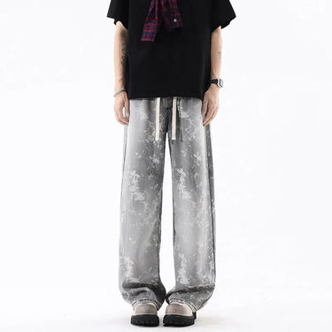 Leather Rayon Denim Pants Men Printed Casual Pants Men Trendy Vintage Retro Long Pants