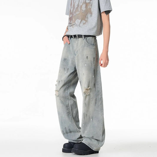 Lightweight Paint Splatter Ripped Jeans for Men