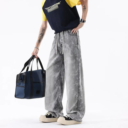 Linen-like Rayon Denim Pants Men Retro Long Pants
