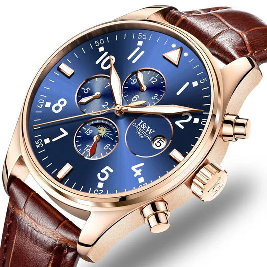 Men's Multifunctional Leather Strap Waterproof Casual Utrano