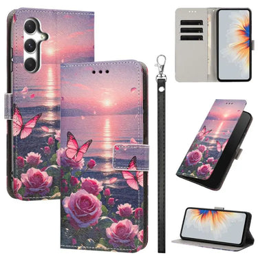 Painted Pattern Vegan Leather Phone Case with Strap, For Galaxy S26+ 5G, For Galaxy S26 Ultra 5G, For Galaxy S26 5G