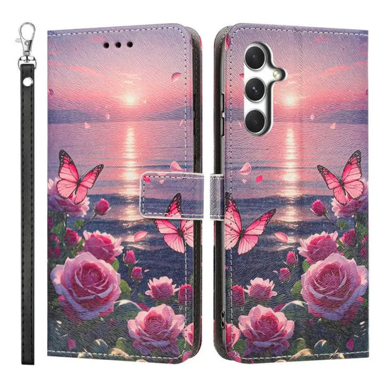 Painted Pattern Vegan Leather Phone Case with Strap, For Galaxy S26+ 5G, For Galaxy S26 Ultra 5G, For Galaxy S26 5G