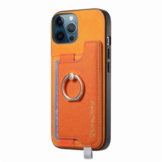 Retro Magsafe Cross Leather Ring Holder Card Bag Phone Case, For iPhone 12 / 12 Pro, For iPhone 12 Pro Max, For iPhone 11 Pro Max