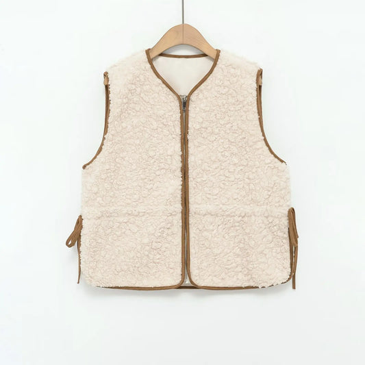 Round neck waist lambhair women's vest