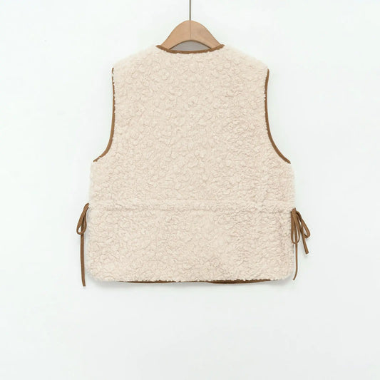Round neck waist lambhair women's vest