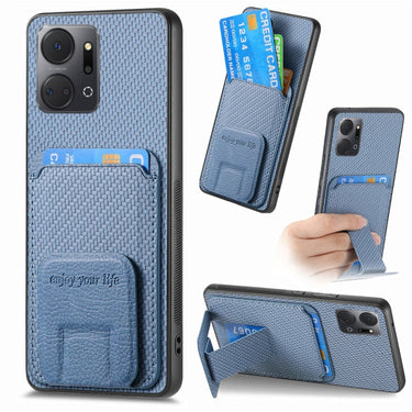 Carbon Fiber Card Bag Fold Stand Phone Case, For Honor 80, For Honor 80 Pro, For Honor X40, For Honor X8 5G