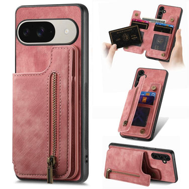 Retro Leather Zipper Wallet Back Phone Case, For Google Pixel 11 Pro XL, For Google Pixel 11, For Google Pixel 11 Pro, For Google Pixel 10 Pro XL
