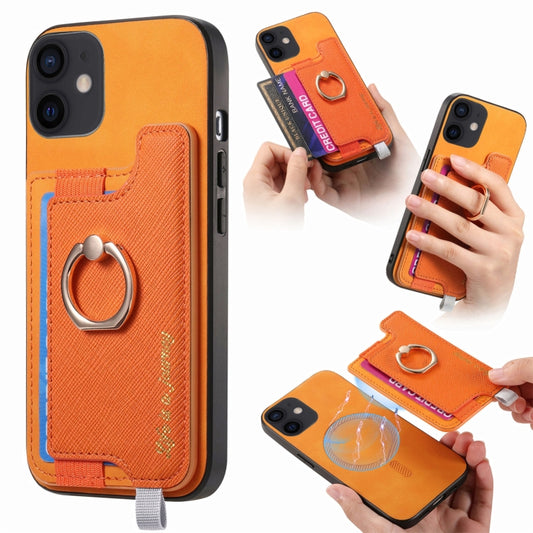 Retro Magsafe Cross Leather Ring Holder Card Bag Phone Case, For iPhone 11, For iPhone 11 Pro, For iPhone X / XS