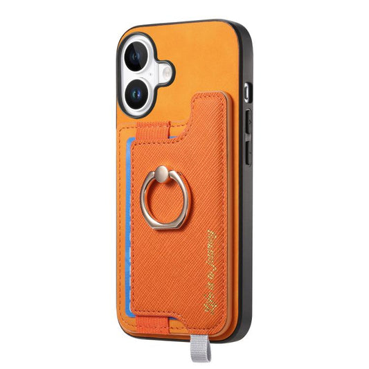 Retro Magsafe Cross Leather Ring Holder Card Bag Phone Case, For iPhone 17, For iPhone Air, For iPhone 16 Pro Max