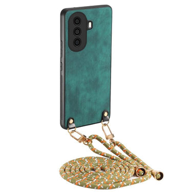 Vintage Leather PC Back Cover Phone Case with Crossbody Strap, For Huawei nova Y70 / Y70+