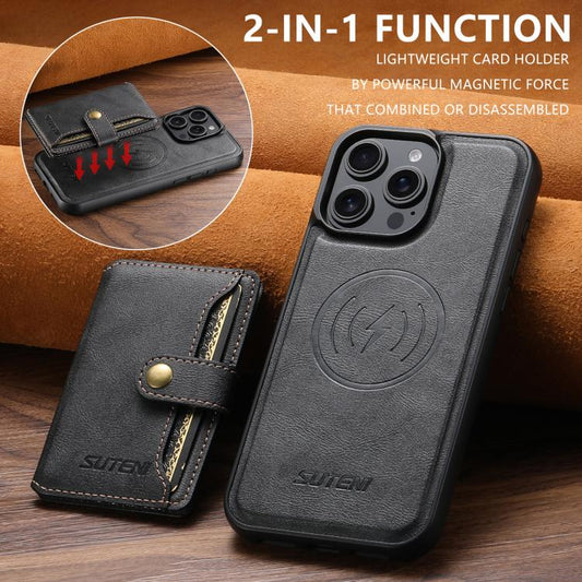 Suteni M4 Magnetic Card Bag MagSafe Leather Phone Case, For iPhone 13 Pro Max, For iPhone 13 Pro, For iPhone 13, For iPhone 12, For iPhone 12 Pro Max, For iPhone 12 Pro